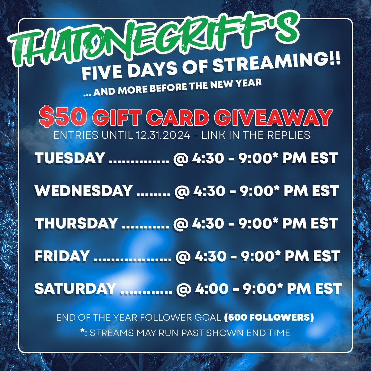 thatonegriff's tweet photo. 🎄FIVE DAYS OF STREAMING
🎄FIVE DAYS OF BEAMING (Allegedly)
Apex &amp; other community games happening this week!
https://t.co/a8CKl1Czml

[ Giveaway In The Replies ] https://t.co/RablvX3PvR
