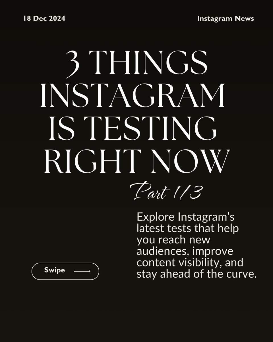 AgataReilly's tweet photo. 🚨 3 Instagram tests to know (Part 1/3):

1️⃣ Reset content recommendations = fresh audience reach.
2️⃣ Hashtags are out—AI-driven content wins.
3️⃣ No more rug pull: Videos stay visible mid-watch.

How will this impact your strategy? 

💡 Stay tuned for Part 2! https://t.co/izIxU04Aqt
