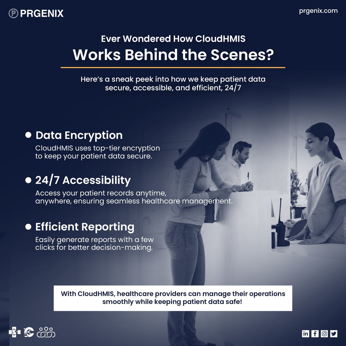 prgenix's tweet image. From secure patient data management to 24/7 accessibility, our system ensures seamless healthcare operations. Discover the technology powering better patient care! 💻

Explore more: zurl.co/u5qb

#CloudHMIS #HealthcareInnovation #Prgenix