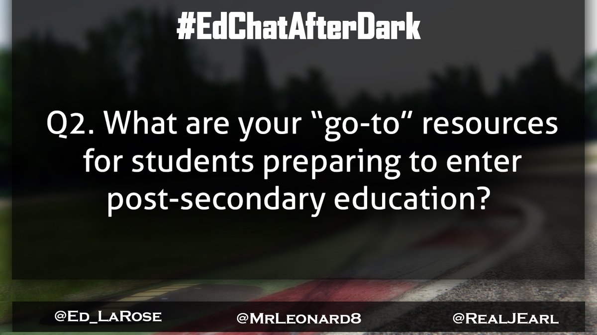 Justen Early (@realjearl) on Twitter photo Q2. What are your "go-to" resources for students preparing to enter post-secondary education? (Tag them below😉) #EdChatAfterDark <a href="/FAFSA/">Federal Student Aid</a> <a href="/Ed_LaRose/">Ed LaRose</a> <a href="/MrLeonard8/">Zac Leonard</a> Q2. What are your "go-to" resources for students preparing to enter post-secondary education? (Tag them below😉) #EdChatAfterDark <a href="/FAFSA/">Federal Student Aid</a> <a href="/Ed_LaRose/">Ed LaRose</a> <a href="/MrLeonard8/">Zac Leonard</a>