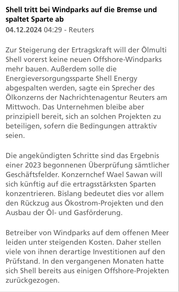 BP wird keine Windparks mehr bauen.

Sehr erfreulich ! 

Die Aktie befindet sich fast im Keller ( dank der grünen Sekte und deren Gläubigen )

#BP #Windparks #Aktien #Grün #England
