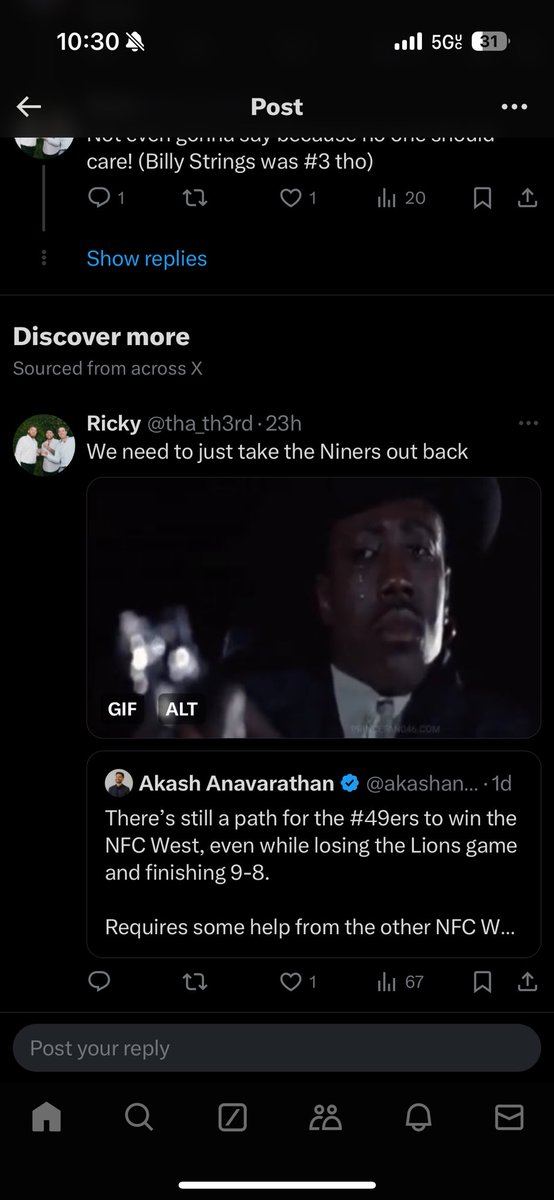 ImKingD's tweet photo. @tha_th3rd I just so happen to scroll to the end of this thread and your discover more tweet was about the niners 😂 https://t.co/d3vo0xZHkK