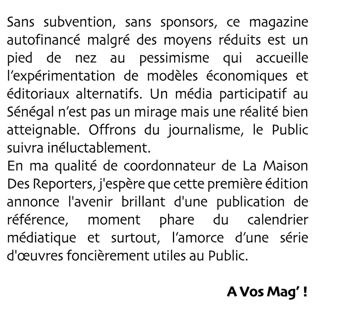 moussangomm's tweet photo. Je signais il y a 4 ans cet edito toujours d'actualité pour le premier magazine annuel de @LesReporterSn
Les suivants sur la Santé &amp; l'Environnement n'ont pas vu le jour faute de moyens, peut-être en 2025?
C'est pourquoi je cède 5 exemplaires à 25 000 FCFA chacun pour #SauvezLMDR https://t.co/q3sHk9MFqt