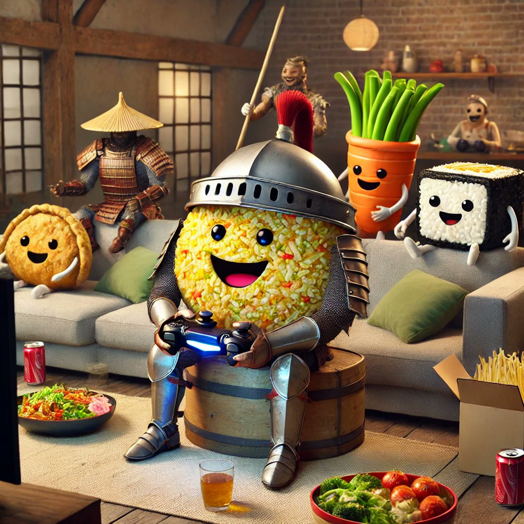 FriedRiceOnTop's tweet photo. "From rivals to teammates! 🍚⚔️ Our fried rice hero proves that even the fiercest enemies can bond over video games. 🎮 Building bridges, one level at a time. #FriendshipGoals #GamingPeace" https://t.co/0TgyjWj4r5