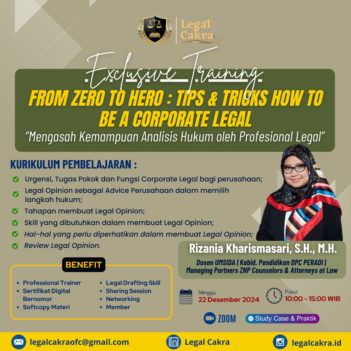 _FarrahMiftah's tweet image. ✨ FROM ZERO TO HERO: TIPS &amp;amp; TRICKS HOW TO BE A CORPORATE LEGAL ✨

🗓️ 22 Des 2024
⏰ 10:00-15:00 WIB
📍 Zoom
🔗 Registrasi: bit.ly/TrainingLCID5

🚨 Kuota terbatas! 
📩 085785745843 (Dewi)

#legalcakra #legalopinion #legalcourse