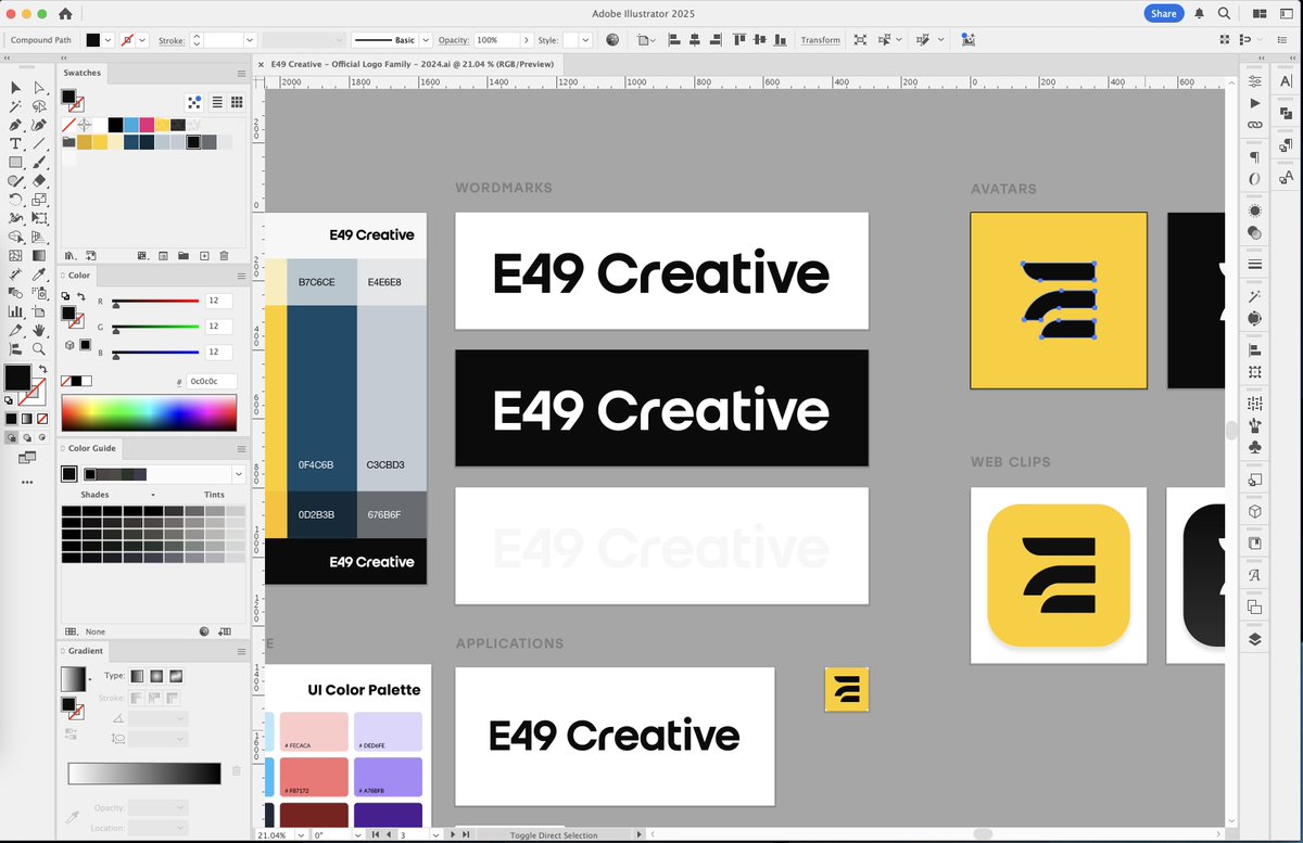 e49creative's tweet photo. Our Brand board. This is what our team uses to keep everything we produce on brand. https://t.co/vjab25eaYU