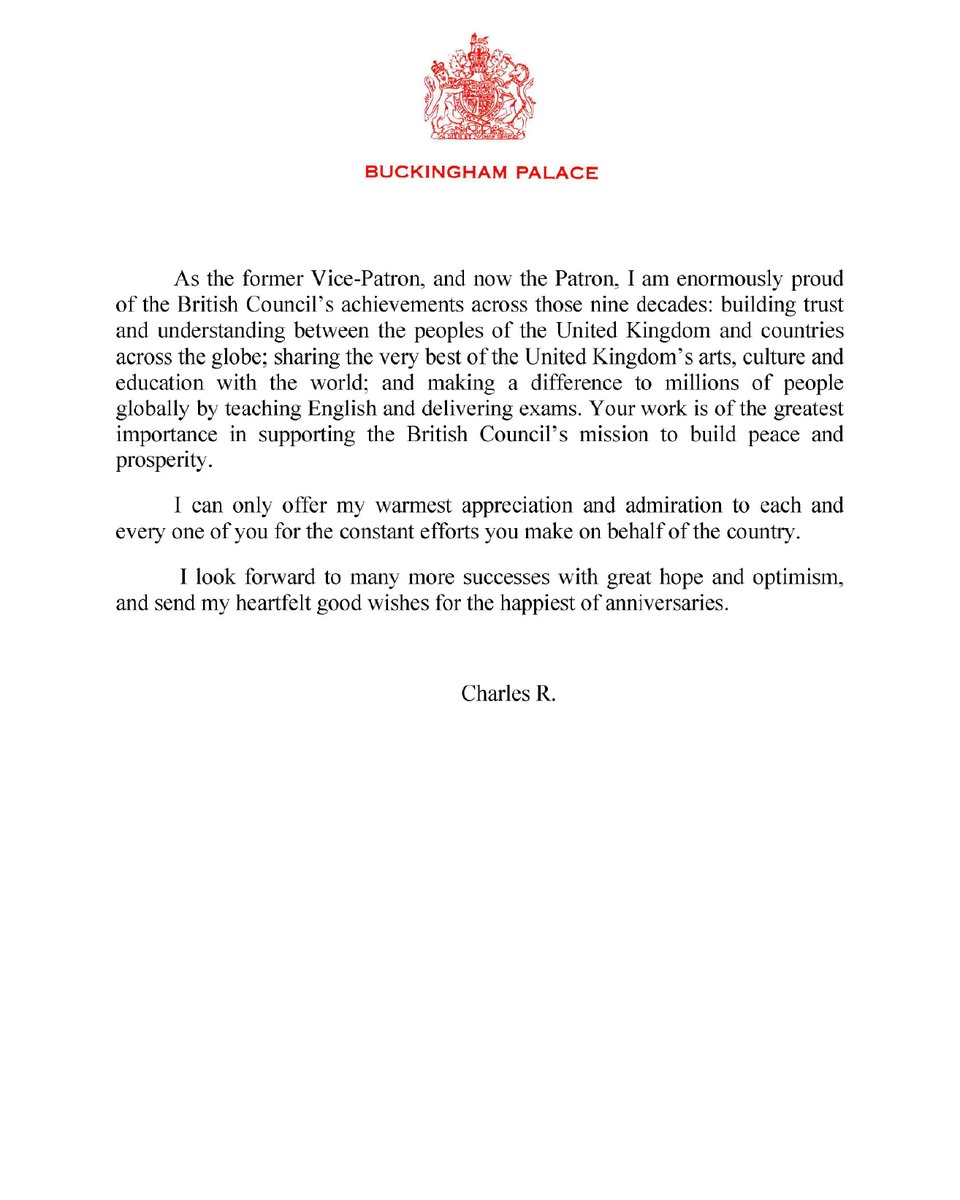 We're honoured to share a special message from our Patron, His Majesty King Charles III, on our 90th anniversary today, inspiring us to continue our work in the years to come.

#BritishCouncil90