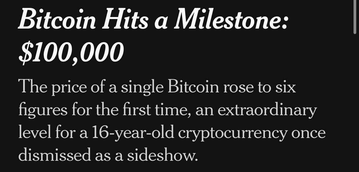 thetrocro's tweet photo. .@nytimes has written a begrudging acknowledgement of the $100k milestone, but neglect to mention their own role. 

“Keeping you poor for the entirety of bitcoin’s history were the writers and editorial staff of the NYT who falsely claimed it was hacked, characterized it as a niche currency for libertarian dorks, and consistently called it a bubble for over a decade.”