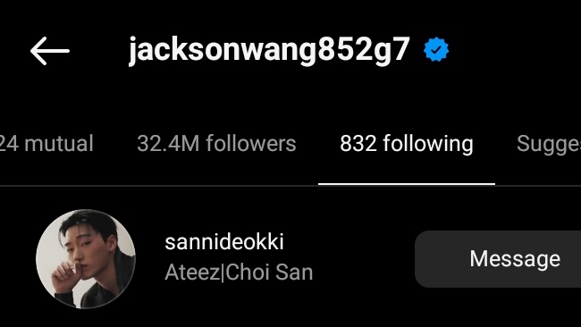 MySan1006's tweet photo. GOT7's Jackson just followed a San fan account on Instagram 😸

Hello @JacksonWang852! #SAN's official Instagram account is @ choi3an. Follow the official account too!
#ATEEZ #에이티즈 #CHOISAN #산 #최산 https://t.co/nAagQ2r9Mc