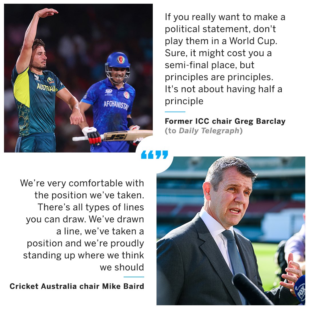 Cricket Australia chair Mike Baird has defended their stance on not playing bilateral matches against Afghanistan after being accused of hypocrisy by outgoing ICC chair Greg Barclay es.pn/4fbbgDu