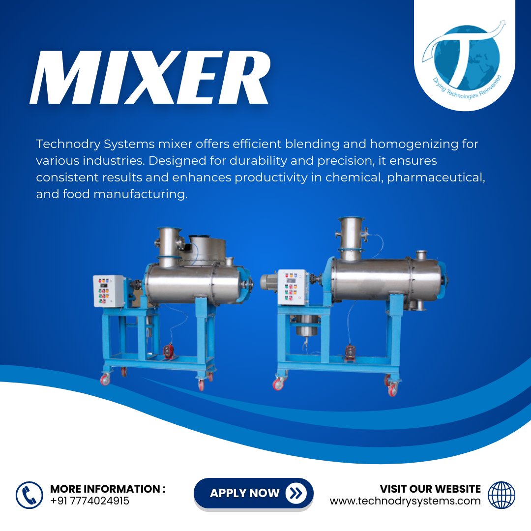 Technodry_'s tweet image. Experience unmatched precision, durability, and consistency in blending and homogenizing. Perfect for chemical, pharmaceutical, and food industries.

📞 Call us now: +91 7774024915

#TechnodrySystems #IndustrialMixer #BlendingSolutions #ChemicalIndustry #Homogenizing
