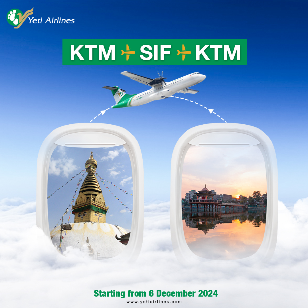 FlyYeti's tweet photo. Get Ready to Soar Again! ЁЯУ╖
WeтАЩre thrilled to announce the resumption of our Kathmandu-Simara flights starting December 6, 2024!
Yeti Airlines offers free flights for infants under 24 months and a special gift hamper from Aiwibi! ЁЯУ╖ЁЯУ╖
Book your tickets now!
#YetiAirlines #Simara https://t.co/98ur0jkfTN