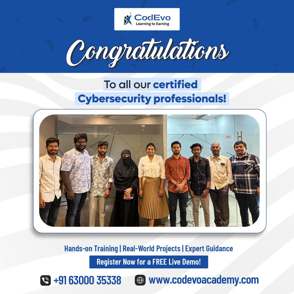 codevoacademy's tweet image. 🎉 Congratulations to all our newly certified Cybersecurity professionals at CodEvo Academy! 🎉
Register now for a FREE Live Demo and kickstart your Cybersecurity career with CodEvo Academy!
📞 Call Now: +91 63000 35338
🌐 Visit: codevoacademy.com
#CodEvoAcademy