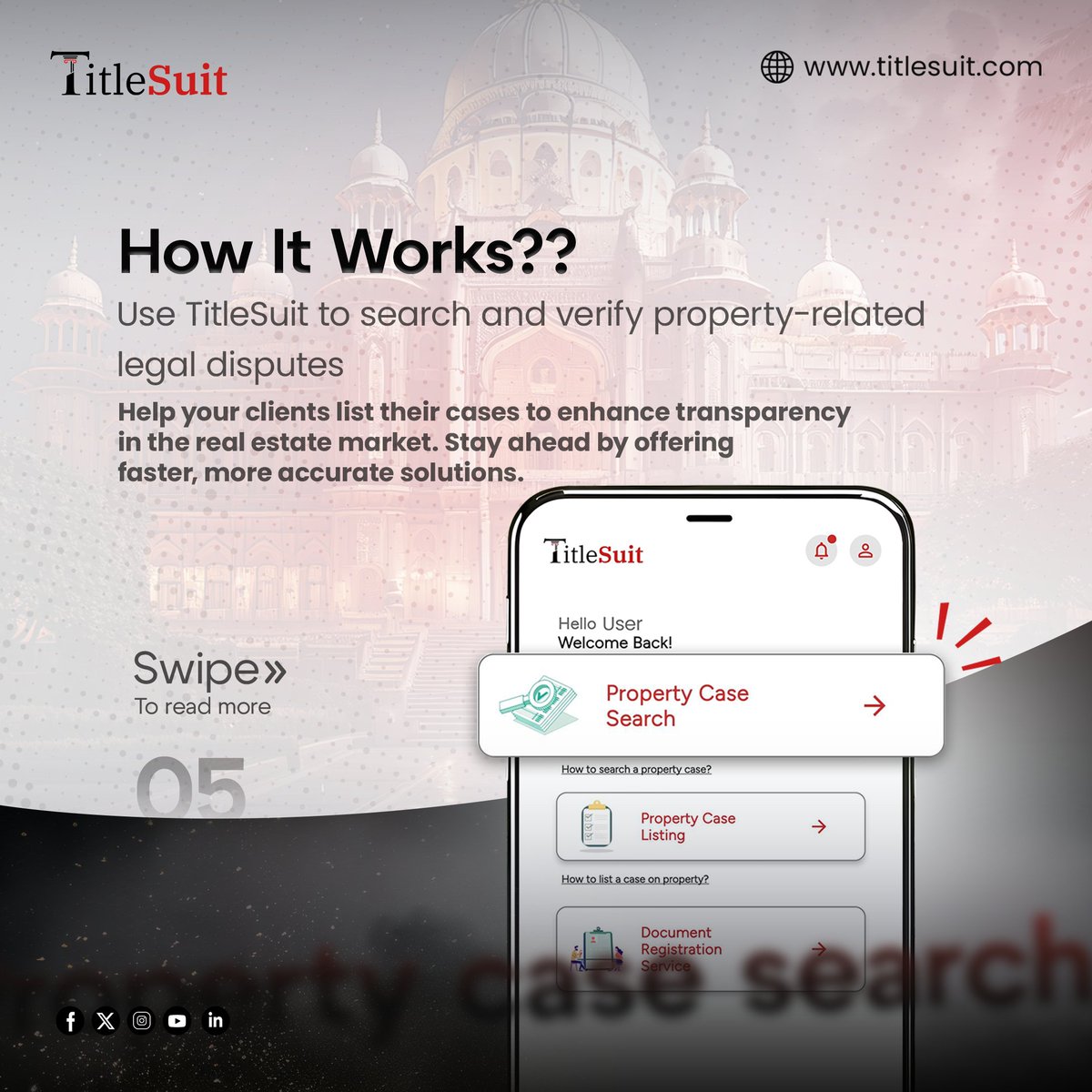 TitleSuit's tweet photo. Download the app now: https://t.co/dkQprO9XBq
Learn more: https://t.co/6OR7210GS4
ContactUs: +919000531958
#TitleSuit #titlesuitapp #cibilofproperties #propertycaselisting #propertycasesearch  #AndhraPradesh #Telangana #Hyderabad #Pushpa2 #bangalore #tiruvananthapuram #AlluArjun https://t.co/pgqrAArfGw