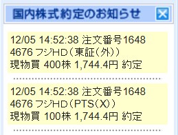 フジメディアホールディングス 先ほど 500株（※） 購入しました。 今後 