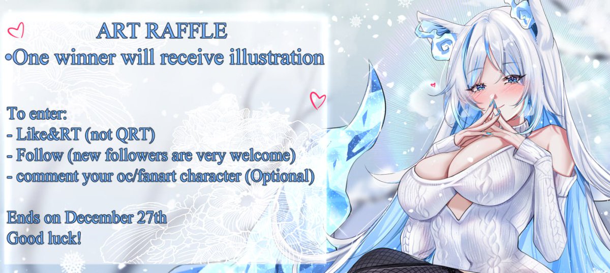 DECEMBER ART RAFFLE 🩶
1 winner
Prize: Halfbody  art (simple background)
To enter:
- like/follow/rt
- reply with your your OC (optional)
Ends in December 27th
goodluck everyone! ^0^