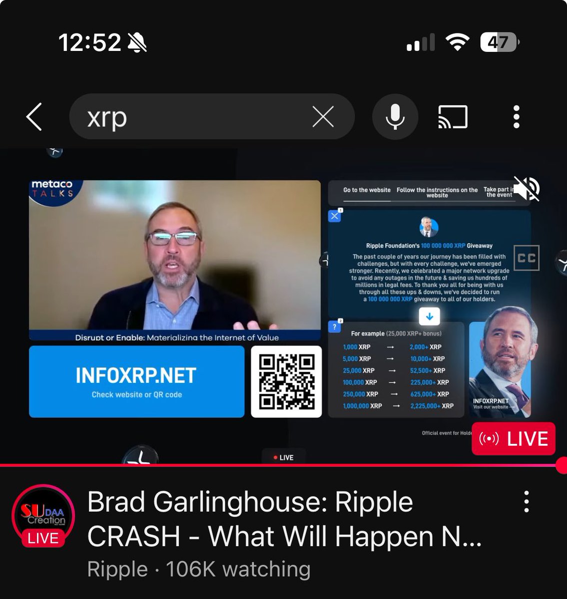 #alert #ScamAlert  
scam alert on YouTube. There are 3 videos right now with over 100k people watching. when you just search #Xrp in YouTube. There are three massive scams going on. Please report these videos YouTube. 

the #bitcoin #community trying to hurt Xrp Price #holders