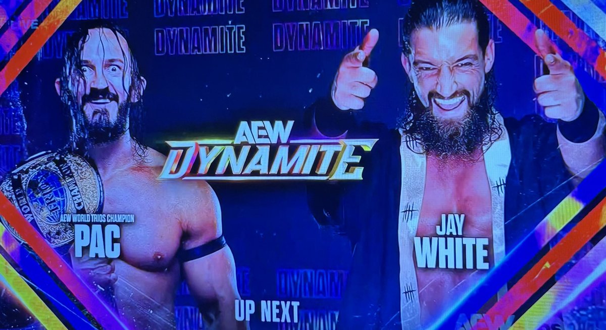 Fjwilson76's tweet photo. Do you put over the charismatic showstopper, or the badass ring technician? 🤔 #ColeVsOreilly
Kinda wish PAC and Jay could be friends…#BangBangBastard
#AEWDynamite ☝️ https://t.co/qAJ4jZAB0B
