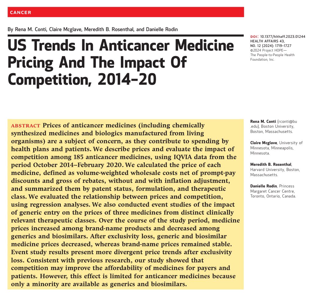 RyanNipp's tweet photo. US Trends In Anticancer Medicine Pricing And The Impact Of Competition, 2014-20.
https://t.co/injvqAk5wE
@Health_Affairs @contirena1
#CancerResearch #FinancialToxicity #CostsOfCare
@CostsofCare https://t.co/QdY7iBWAhh