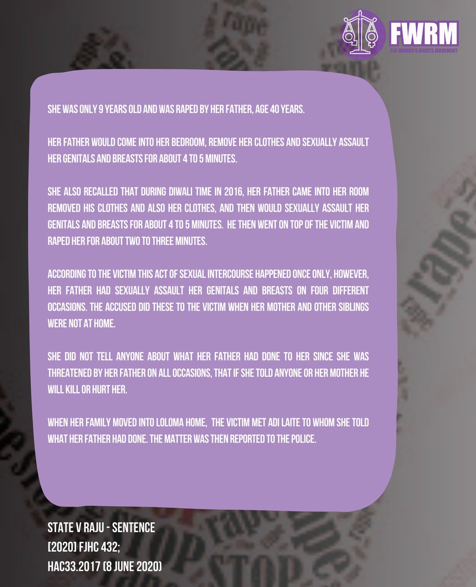 FWRM1's tweet photo. #16DaysAgainstGBV - We are sharing real cases of victims/survivors of rape. Trigger Warning: Contains details of sexual violence. Follow our Facebook page
@fwrm1
for more.  #EndingImpunity #StopRapeNow #16daysFiji #rememberherstory #SafeFiji4all
Source: https://t.co/84Nqt6cGri https://t.co/AGbVJ5cUlK