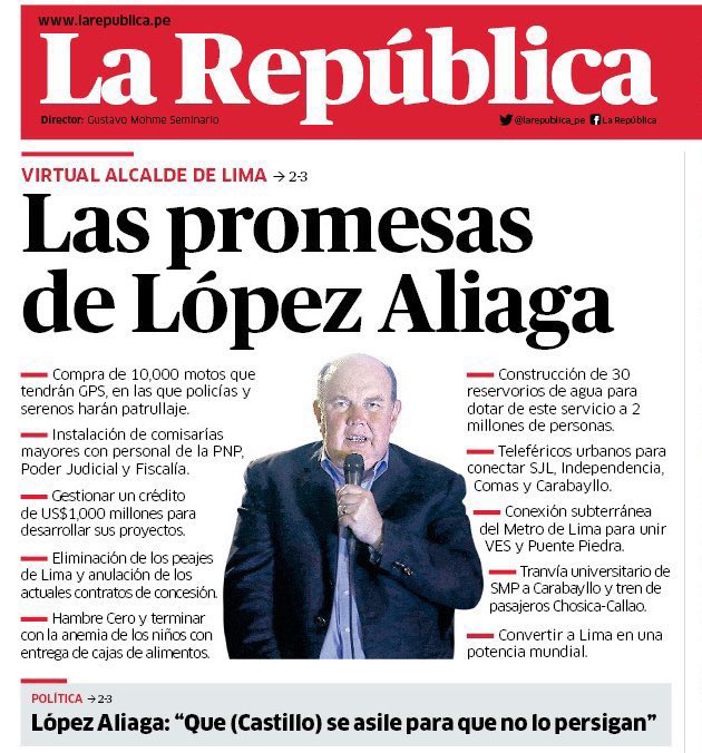 _AguilarVictor's tweet photo. López Aliaga sigue viajando mientras Lima potencia mundial es un caos. Ahora se fue para Argentina soñando que lo comparan con Milei aunque no tenga una sola promesa cumplida después de 2 años como alcalde y pese a ser el engreído de Boluarte. Su palabra no vale un centavo https://t.co/5oscevIPFX