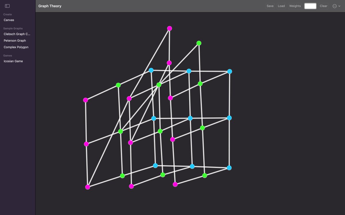 Nyansuke112358's tweet image. Here’s a visualization of a section of the Cayley graph for the Heisenberg group! #ibdp #mathhl #graphtheory #abstractalgebra #grouptheory #swift #swiftui #swiftapp #ios #macos #mobileapp #Apple #coding