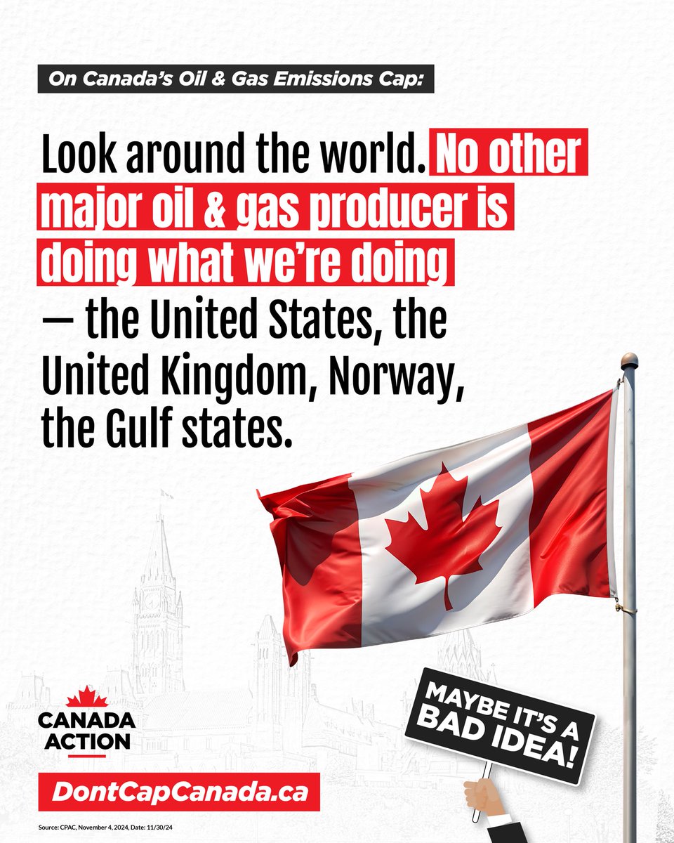 OilsandsAction's tweet image. No other major #oilandgas producer is doing what we are doing because it is a bad idea.

Capping Canadian energy production will only reduce Canadian jobs and tax revenues.

Global energy demand is not dictated by #Canada and will continue to grow for years to come.