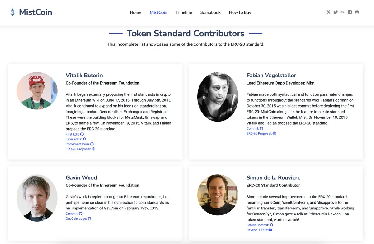MistCoin (@mistcoineth) on Twitter photo Token standards appear easy but are nearly impossible.
It took meticulous attention to detail across the Ethereum org to create ERC-20.
And then there's the whole adoption challenge!
The website now showcases work from <a href="/VitalikButerin/">vitalik.eth</a>, <a href="/feindura/">Fabian Vogelsteller</a>, <a href="/gavofyork/">Gavin Wood</a>, and <a href="/simondlr/">Simon de la Rouviere 🌇</a>. Token standards appear easy but are nearly impossible.
It took meticulous attention to detail across the Ethereum org to create ERC-20.
And then there's the whole adoption challenge!
The website now showcases work from <a href="/VitalikButerin/">vitalik.eth</a>, <a href="/feindura/">Fabian Vogelsteller</a>, <a href="/gavofyork/">Gavin Wood</a>, and <a href="/simondlr/">Simon de la Rouviere 🌇</a>.