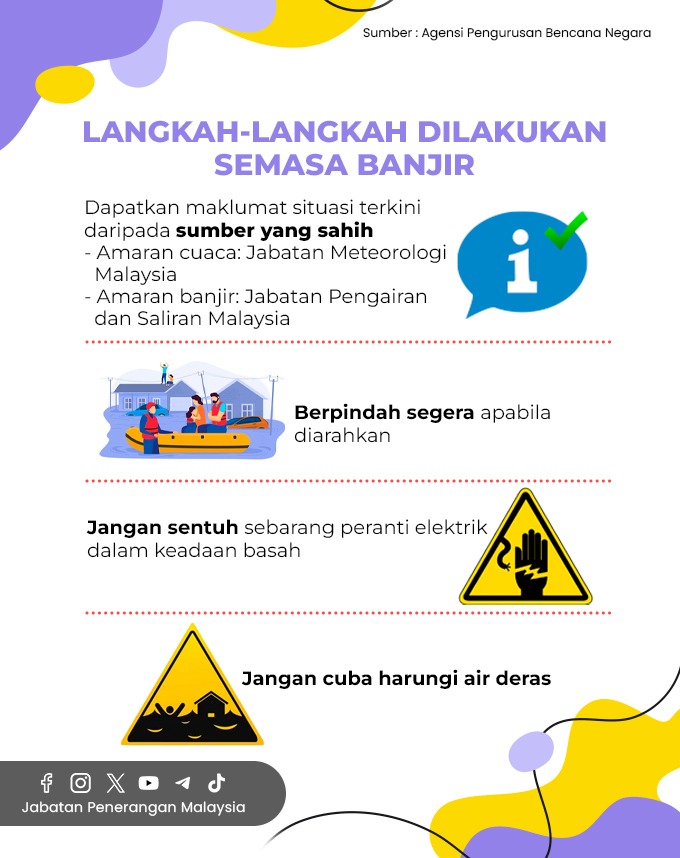 JPenerangan's tweet photo. Berikut merupakan langkah-langkah yang perlu dilakukan semasa banjir. 

#InfoBanjir
#MalaysiaMADANI
#TaatSetia
#JabatanPenerangan https://t.co/a2Mzo1Bdhq