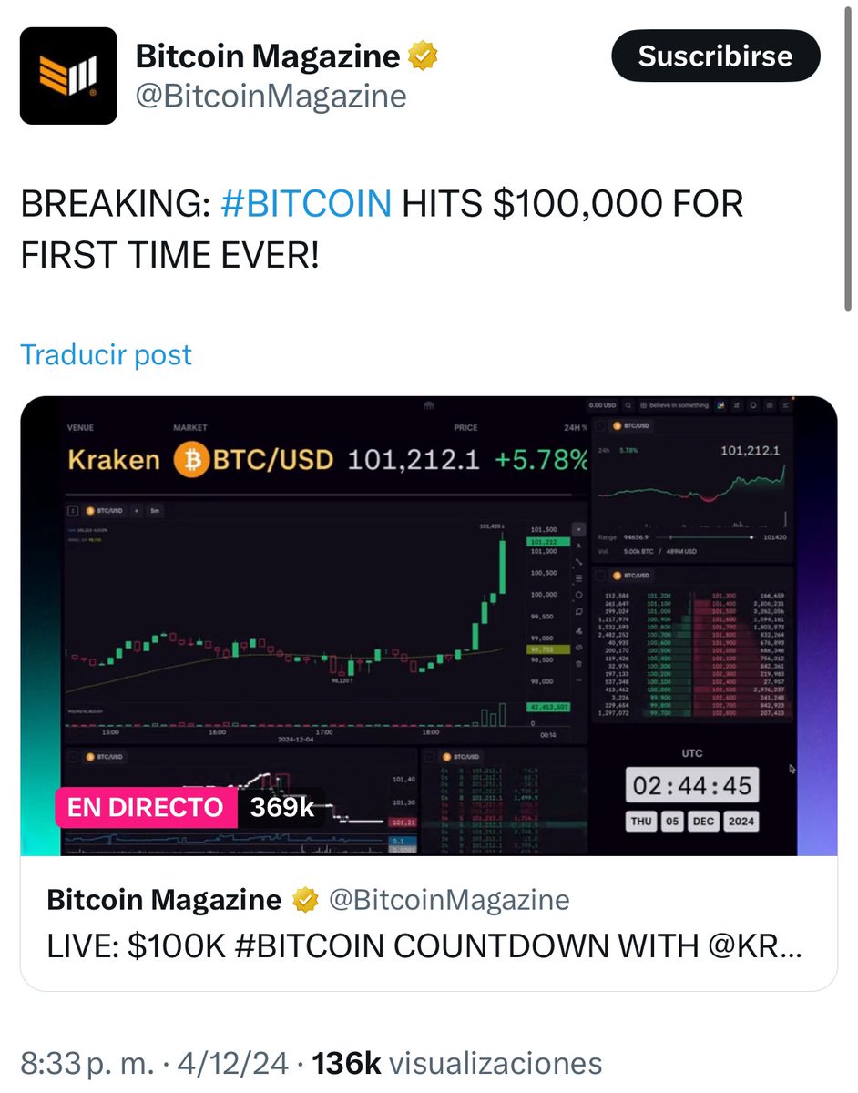 BITCOIN | El Presidente @nayibbukele reaccionó ante la alza del precio del # Bitcoin, superando los $101,000.