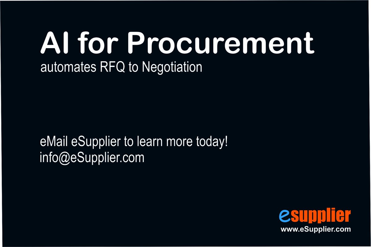 esupplierglobal's tweet photo. eSupplier AI powered procurement sourcing software allows companies to cut down sourcing time by 70%, fewer human interventions, email us to learn more.
#procurement #ai #supplychain #scm #negotiation #esourcing #rfq #cpo #digitization #automation https://t.co/9fzxs99LfW