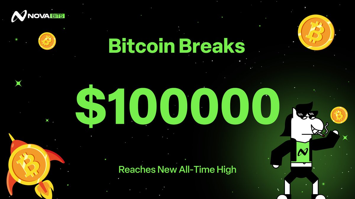 MOMOisFUN's tweet photo. 😱 Unbelievable! Bitcoin just hit $1⃣0⃣0⃣,0⃣0⃣0⃣!
Who would have thought this day would come so soon?! 🌍
The world has changed, and #NovaBits is here to power this crypto revolution and embrace endless possibilities! 🚀
#Bitcoin100K #NovaBits #CryptoShockwave