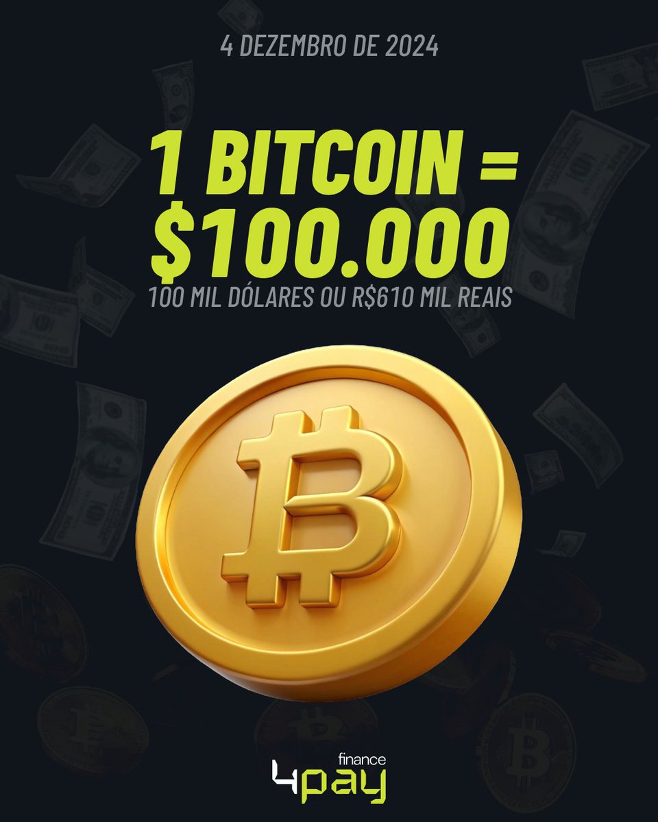 4payFinance's tweet photo. Você está vivendo um momento histórico! #Bitcoin acima de 100 mil dólares! https://t.co/lkRwWOLUPA