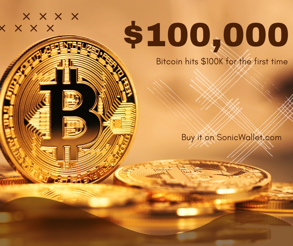 SonicWalletHQ's tweet photo. 🚨 Breaking News! 🚨
🎉 Bitcoin Hits $100,000 for the First Time! 🎉

The future of finance is here, and it's shining brighter than ever. Don't miss out on this historic moment! ��

#Bitcoin100K #Bitcoin #BTC https://t.co/novMtSaT5Q