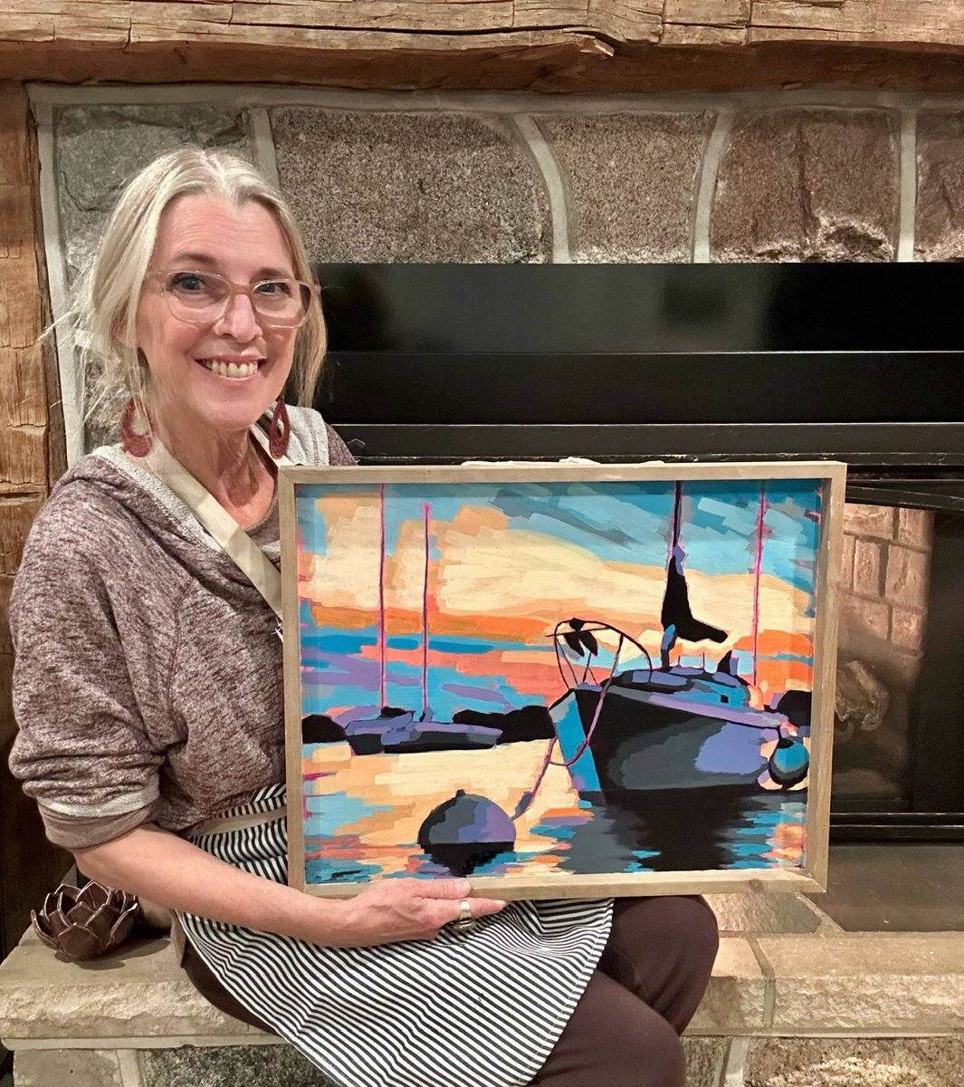 MelisaMulder's tweet photo. “Sailboats at Sunset” 💦⛵️💦🌅💦 Family liked and approved - whew! Now for some Tylenol lol. Soo relieved it turned out okay! 💙🩵🧡💛 (From an online lesson at “Fresh Paint” with Ali Kay) https://t.co/7jvaguMB7L