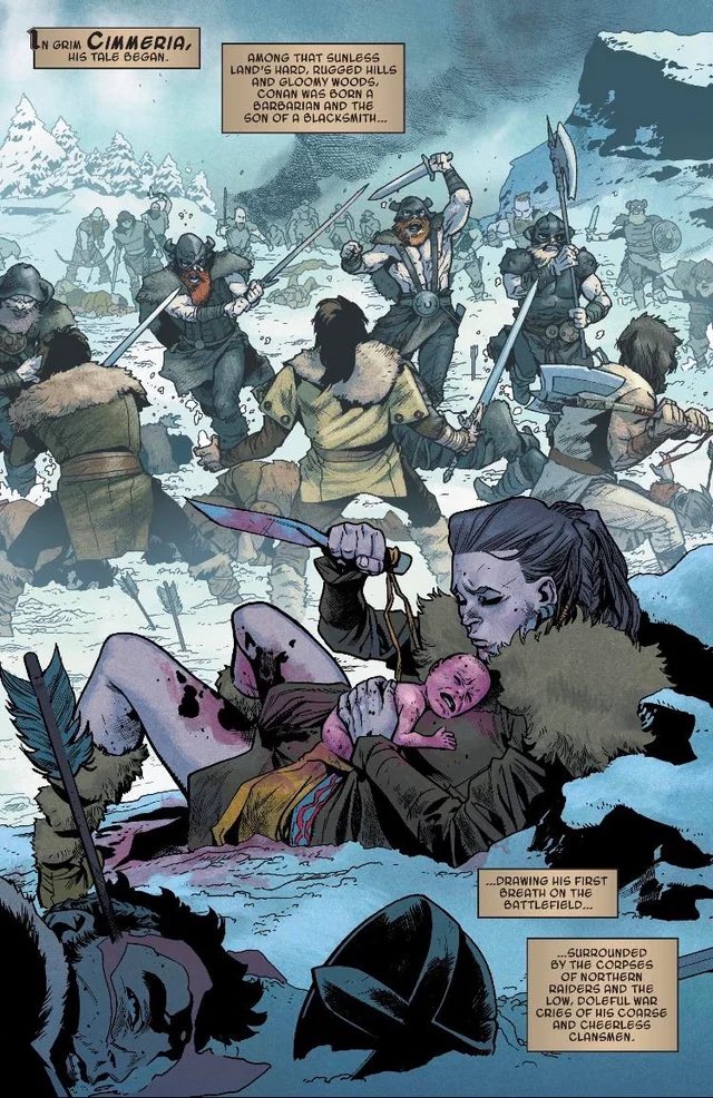 We all know Conan was “born on the battlefield.” But what of his mother? The REH canon gives no definitive answer. Some adaptations has had her live. The recent Titan comic has her die on the battlefield. What say you? Should Conan know his mother or not? Why or why not?