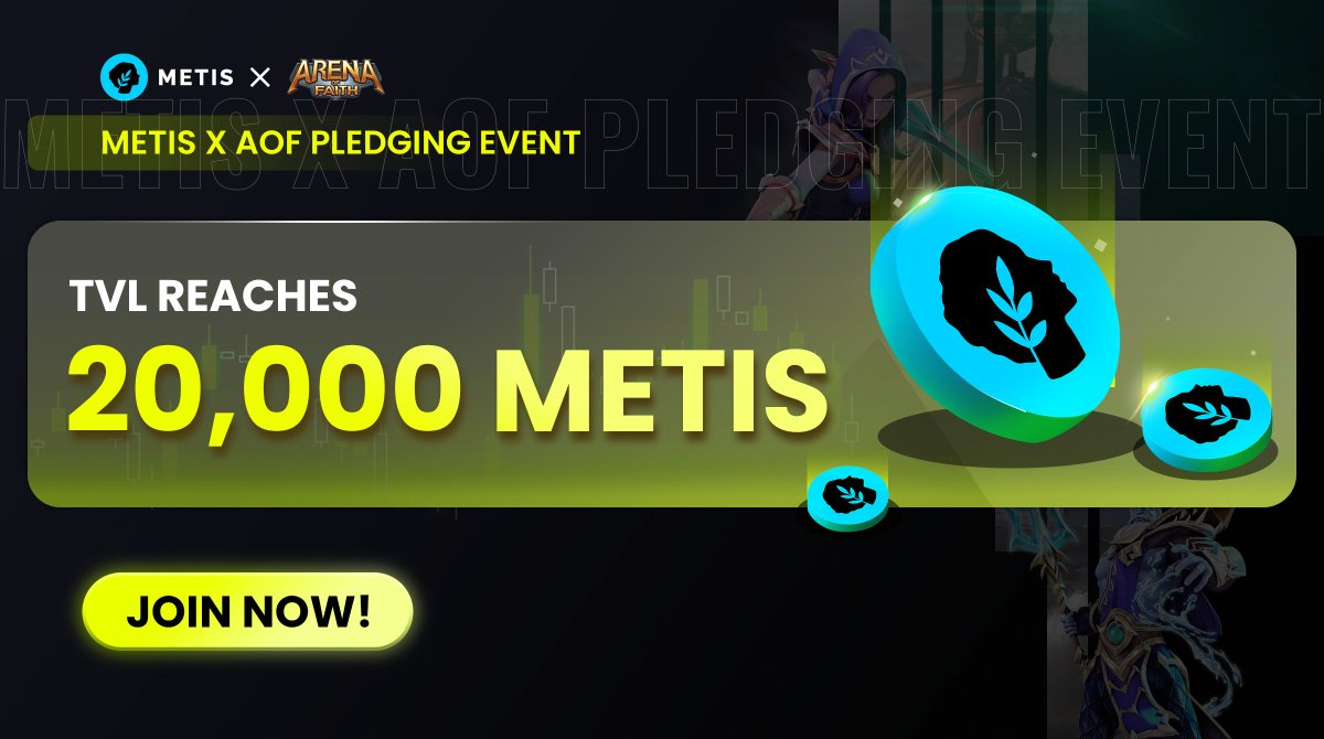 ACP_AOF's tweet photo. 📈 TVL in the Metis x AOF Pledging Event has now surpassed 20,000 METIS! Thanks to everyone participating so far. 🙏
💰 Pledge METIS = Earn METIS & ACP
📊 Track the progress here: https://t.co/HyI1HJI041
#ArenaofFaith #AOF #ACP #METIS #POFS #staking