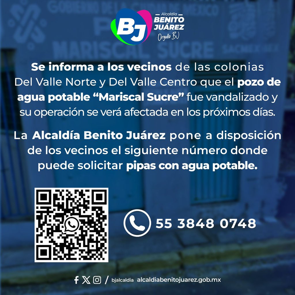BJAlcaldia's tweet photo. ⚠️ Aviso a todas las personas que viven en las colonias del Valle Norte y del Valle Centro.
El equipo de la alcaldía queda atento y a su disposición mientras trabajamos en coordinación con @SEGIAGUA para resolver esta situación lo antes posible. https://t.co/1SgFG3Ggbf