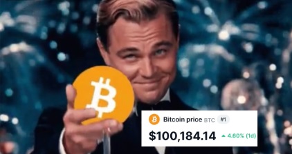 Senhoras e senhores, o tão esperado 100k do #Bitcoin  chegou!  🚀
Um dia histórico para o mercado cripto. 
Quem tá feliz, levanta a patinha! 🐾😂