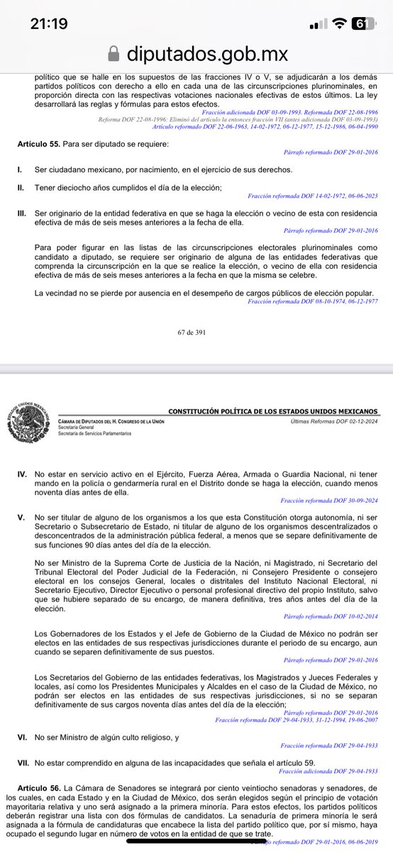 Marianahazelnut's tweet photo. @Ignimp3377 @CharlatanesMed Art. 55 de la CPEUM. 🤦🏻‍♀️ tu título en derecho también es de Santo Domingo? https://t.co/G2TL5j2VmH