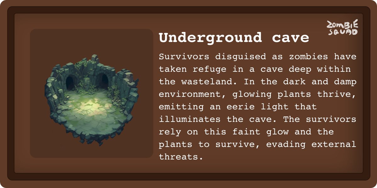 Deep in the wasteland, survivors disguised as zombies hide in a damp, dark cave. Glowing plants thrive, casting an eerie light that guides their survival. This faint glow is both their hope and shield. 🌿🧟‍♂️

#zombiesquad #telegram #AI #gaming