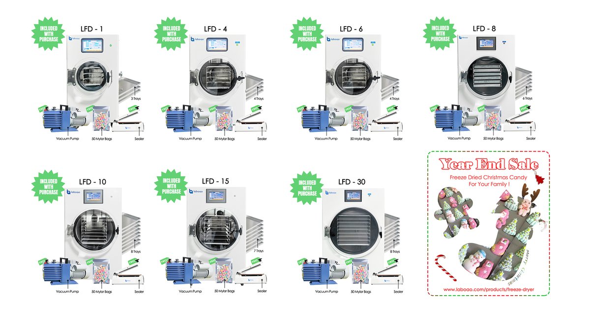 laboao's tweet photo. LABOAO supplies small food freeze dryers, which can also be used at home. The available models are: LFD-1, LFD-4, LFD-6, LFD-8, LFD-10, LFD-15, LFD-30, which can freeze-dry candies, pet food, fruits, vegetables, ice cream, etc.,  Now there is a year end sales, come and buy it! https://t.co/XWeiG9a49y