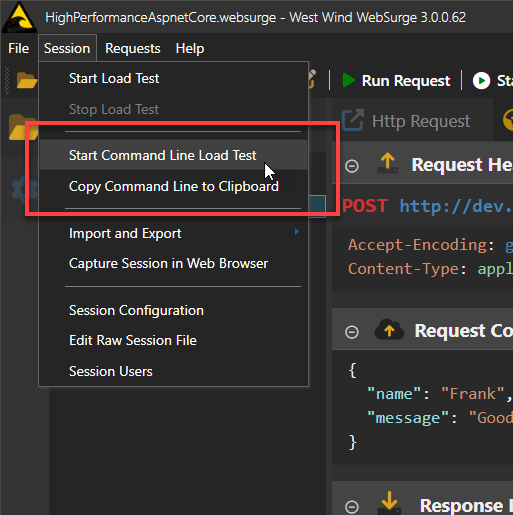 WebSurge1's tweet photo. We're making it easier to run and use Command Line tests from within the WebSurge UI with a couple of new menu options. 

Command line builds allow for automation, and also tend to produce slightly better throughput in high volume load tests. https://t.co/wLQpYmyvCa