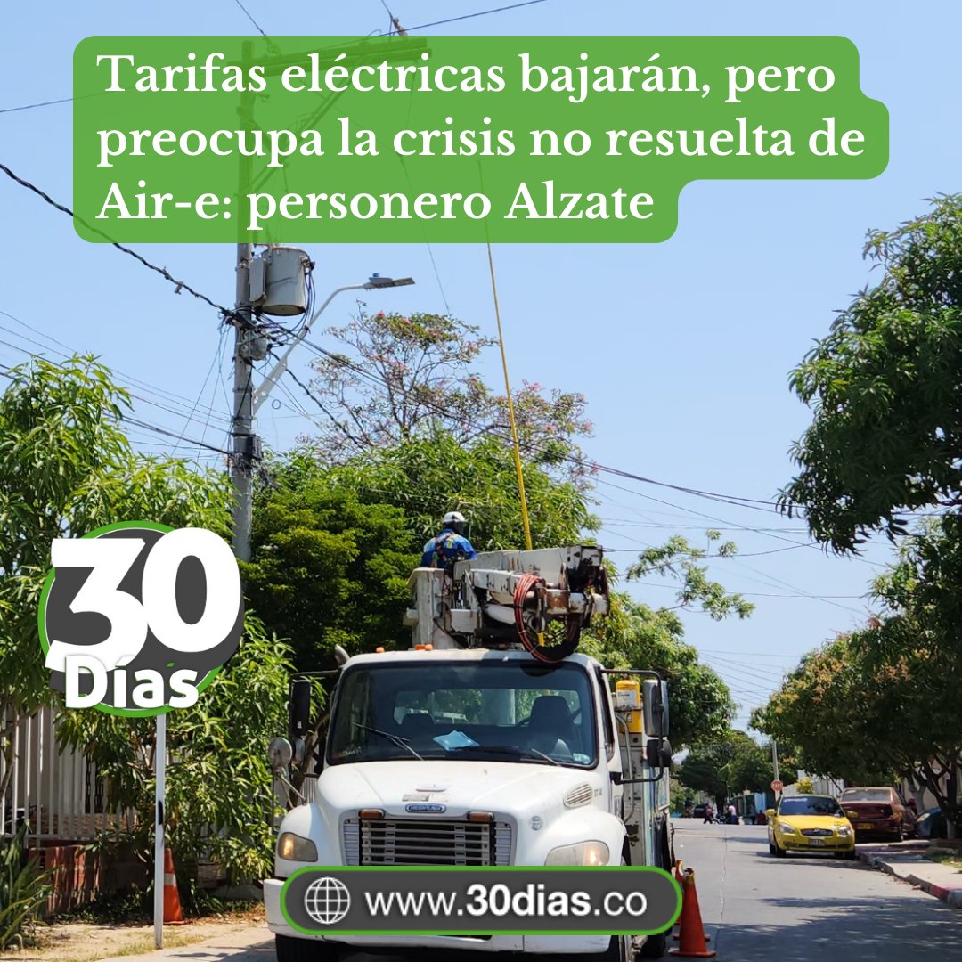 ACTUALIDAD ▶️
La <a href="/comisioncreg/">@ComisionCREG</a> sigue desmontando los factores que generaron el aumento desmesurado de las tarifas eléctricas en la Costa, pero preocupa que la crisis de <a href="/Aire_Energia/">Air-e Intervenida</a> no ha sido resuelta: personero de Barranquilla, Miguel Ángel Alzate.

30dias.co/tarifas-electr…