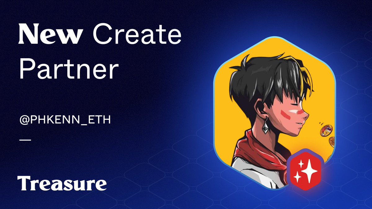aphkenneth's tweet photo. Excited to share I've joined @Treasure_DAO Treasure Create program!
Treasure Create is an exclusive creator program that brings together top creators to champion Treasure games, grow their platform, and take part in unique opportunities across the ecosystem.
#TreasureCreate✨
