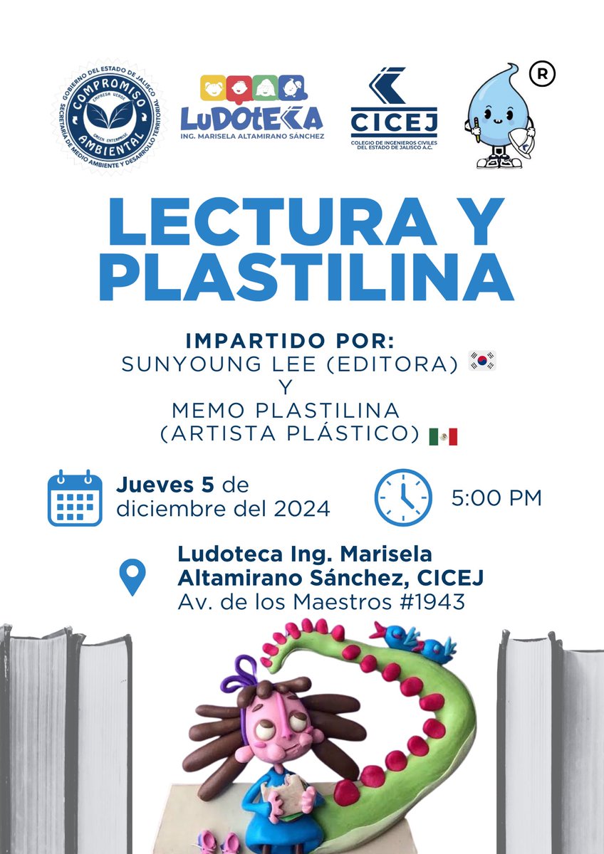 ingmirnamis's tweet photo. Nuestra Ludoteca tendrá este jueves un pedacito de la FIL Guadalajara!!

Te invitamos a formar parte de estas actividades: Círculo de lectura impartido por Sunyoung Lee que nos visita desde Korea 🇰🇷 y un taller plástico por el talentoso artista Memo Plastilina. 🇲����

Nuestro Colegio les espera, es una excelente oportunidad para disfrutar en familia!! 🎨📖

#UnColegioQueFortaleceAJalisco