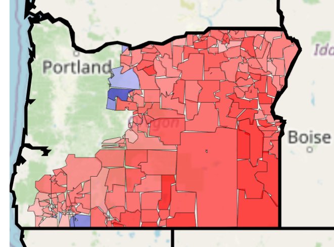 Izengabe_'s tweet photo. But the key to the Oregon Democrats gerrymander is the Trump+27 #OR02 which connects Oregon's Idaho/Washington boarder to its south west California border while judicially avoiding all Democrats in & around Bend. https://t.co/jRBlUF3z4L