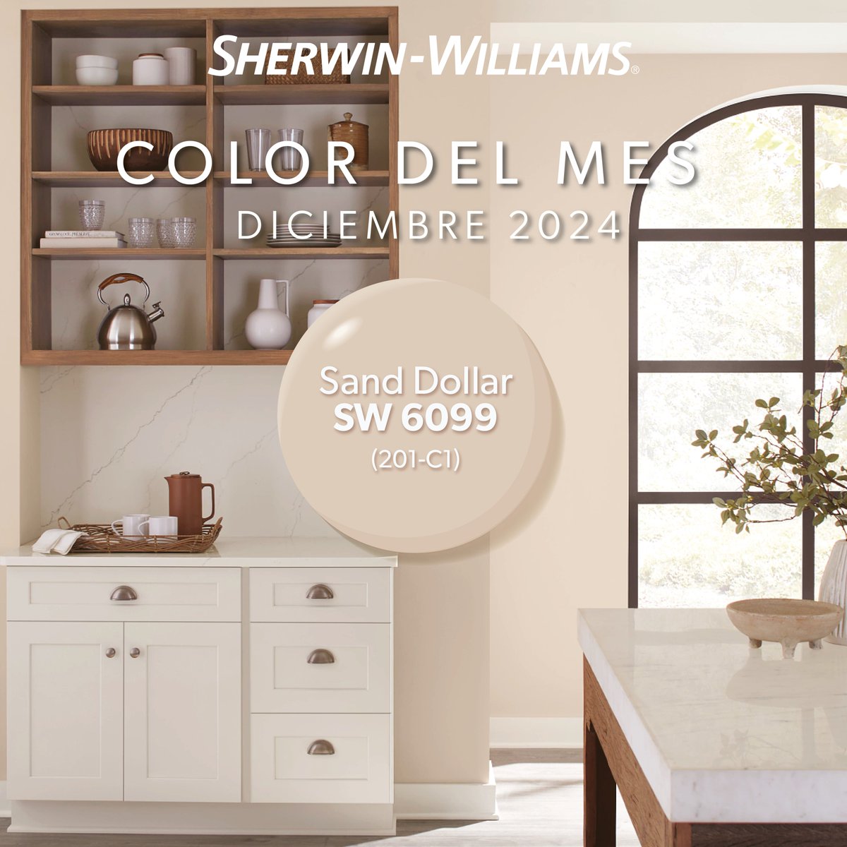 SherwinCA's tweet image. Presentamos Sand Dollar SW 6099, nuestro color del mes de diciembre. Su cálido tono beige suaviza espacios, promoviendo confort y tranquilidad, ideal para proyectos residenciales o comerciales. 🏠

#Cotm #ColorDelMes #Diciembre #color #SandDollar