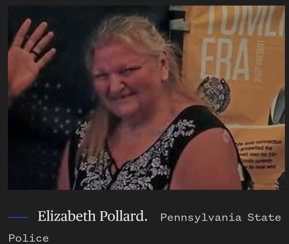 CoffindafferFBI's tweet photo. Tragic.

#ElizabethPollard is believed to be deceased after looking for her cat in a sink hole, authorities surmise.

May she Rest in Peace. https://t.co/l75EN32s9y