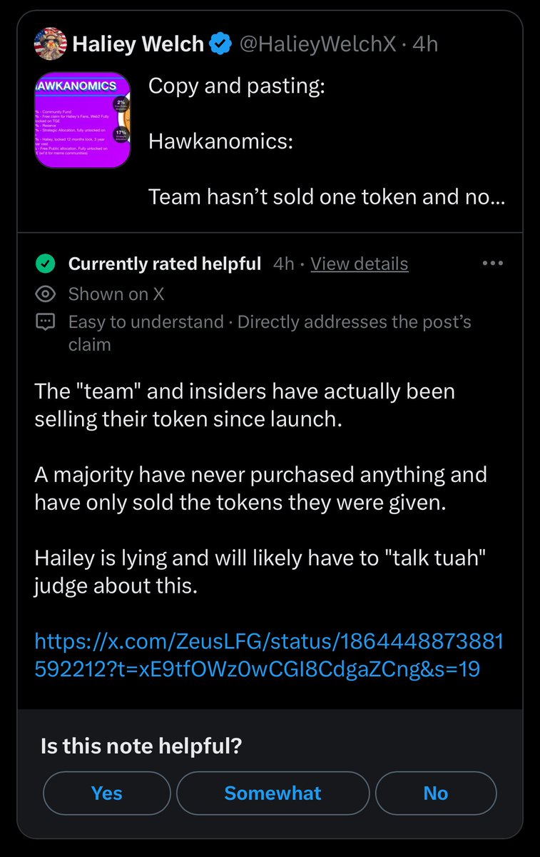 So apparently the “Hauk Tuah” girl rugged a meme coin…

LOL this wins the best Community Notes of the day 😂😂😂💪🏼🇺🇸